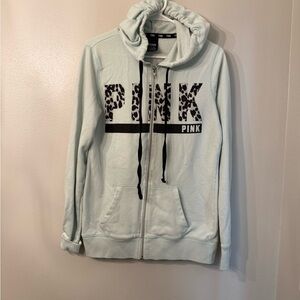 PINK Victoria's Secret Mint Hoodie with Leopard Print